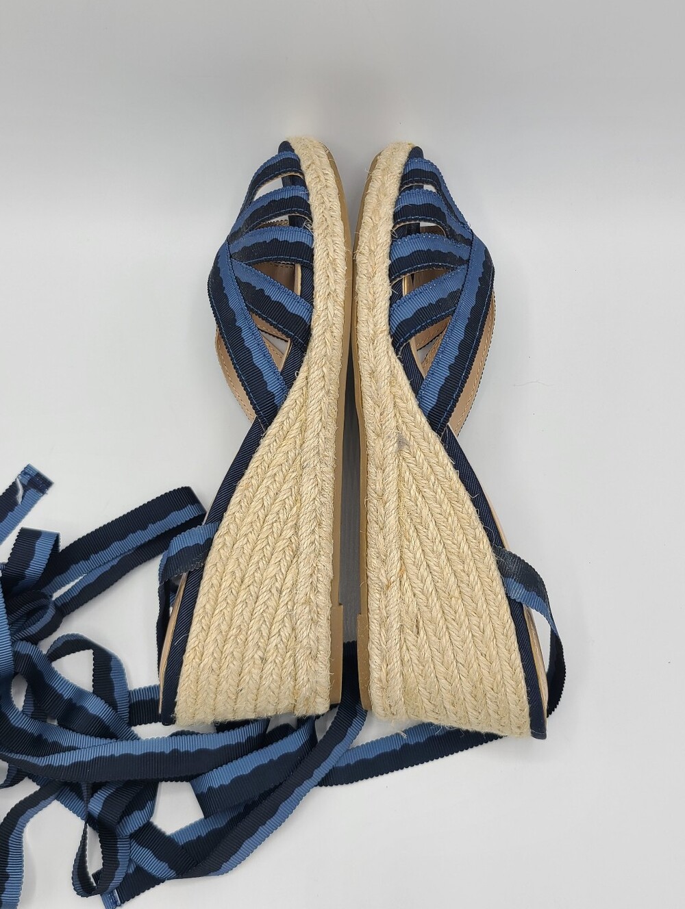 Bandolino Nestle 2 Blue Ribbon Espadrille Wedge Sandals Lace Up Ankle Tie 8.5 - Picture 11 of 15